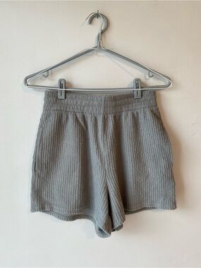 Girl Crush Cozy Ribbed Knit Lounge Shorts — Light Gray/green